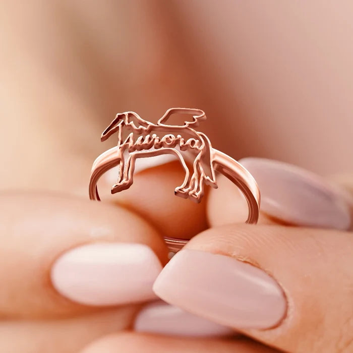 Farm, Pet Lovers, Pet Mom, Gift For Women - Cute Minimalist Horse Shaped Jewelry For Horse Lovers - Personalized Pet Silhouette Name Ring