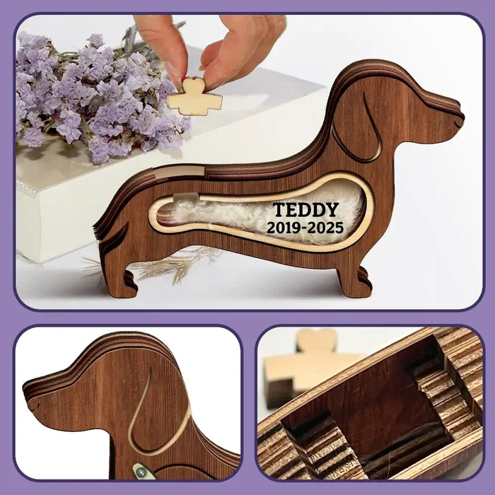 Dog Lovers,Dog Mom,Dog Dad,Pet Lovers,Pet Mom,Pet Dad,Memorial,Sad-Dachshund Dog Memorial Shadowbox Fur Keepsake - Personalized Pet Shaped Wooden Keepsake