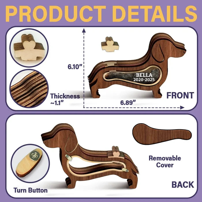 Dog Lovers,Dog Mom,Dog Dad,Pet Lovers,Pet Mom,Pet Dad,Memorial,Sad-Dachshund Dog Memorial Shadowbox Fur Keepsake - Personalized Pet Shaped Wooden Keepsake