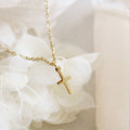 Delicate Cross Necklace, 1 Corinthians 1:18: Yellow Gold