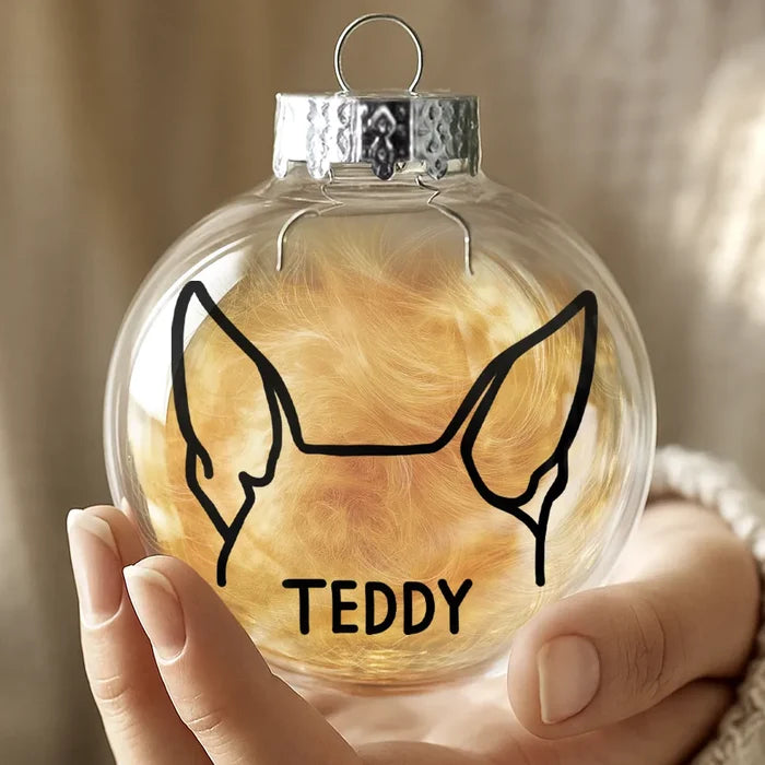 Dog Lovers,Cat Lovers,Christmas,Love-Dog Cat Ears Outline Custom Name - Personalized Fillable Clear Ball Ornament