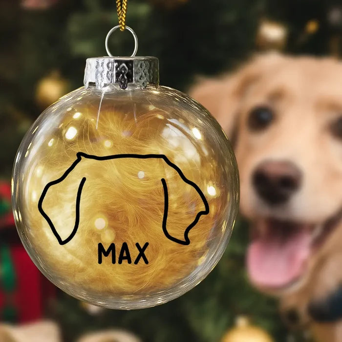 Dog Lovers,Cat Lovers,Christmas,Love-Dog Cat Ears Outline Custom Name - Personalized Fillable Clear Ball Ornament