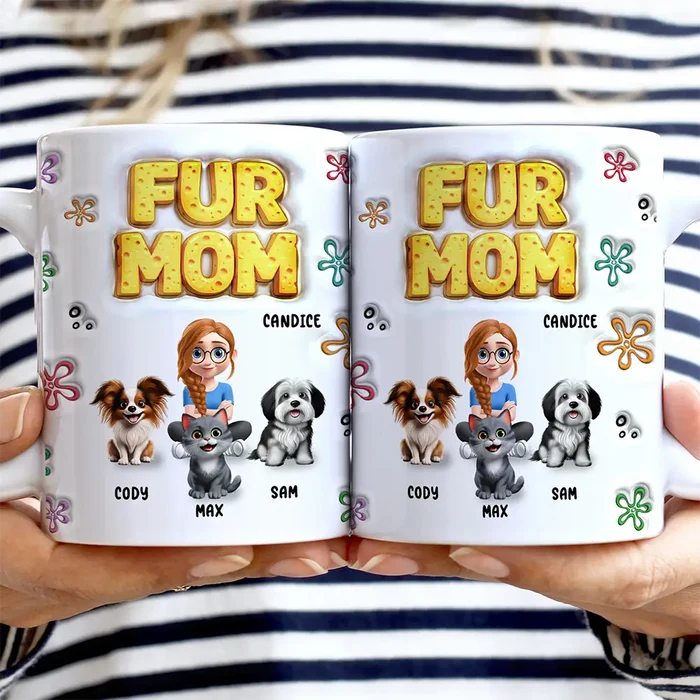 Dog Cat Mom Sponge 3D Inflated Effect Printed - Personalized White Edge-to-Edge Mug