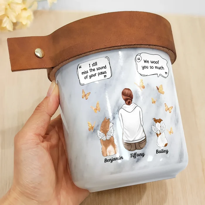 Pet Lovers, Pet Mom, Pet Dad, Pet Couple, Dog Lovers, Dog Mom, Dog Dad, Dog Couple, Memorial, Sad - Dog Memorial Urn I Miss You I Know - Personalized Ceramic Jar With Candle Holder Lid