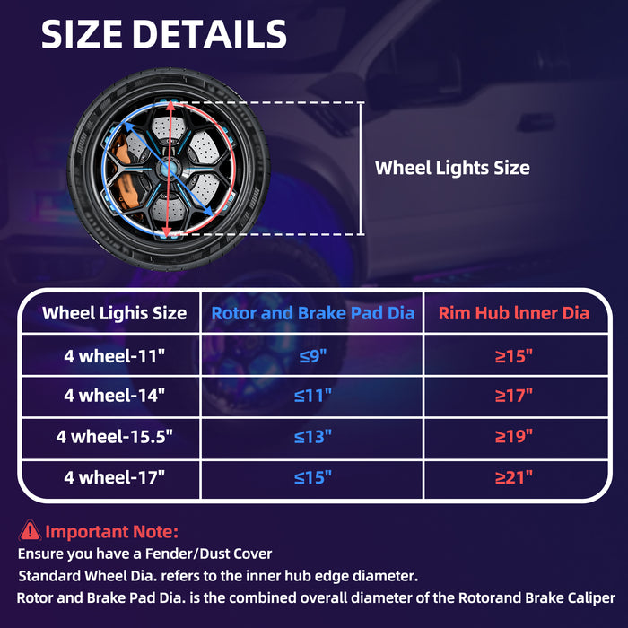 Double Sided RGB LED Wheel Ring Lights for Trucks Pickups Cars Offroad | 178+DIY Dynamic Modes