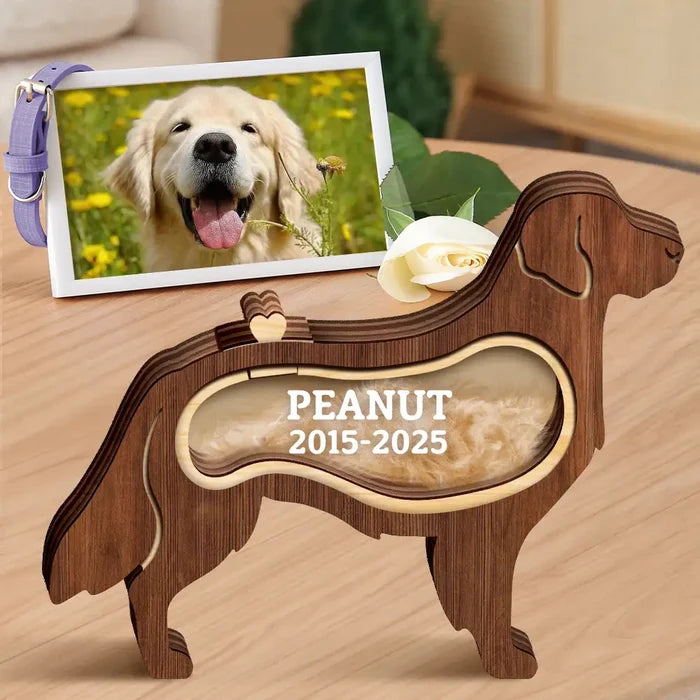 Dog Lovers,Dog Mom,Dog Dad,Pet Lovers,Pet Mom,Pet Dad,Memorial,Sad-Golden Retriever Dog Memorial Shadowbox Fur Keepsake - Personalized Pet Shaped Wooden Keepsake