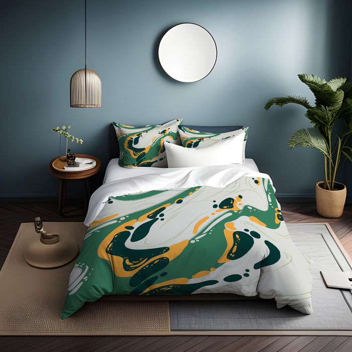 Green and Yellow Fluid Abstract Pattern Duvet Cover