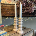 Handmade Bobbin Candle Holder Pair - Pink