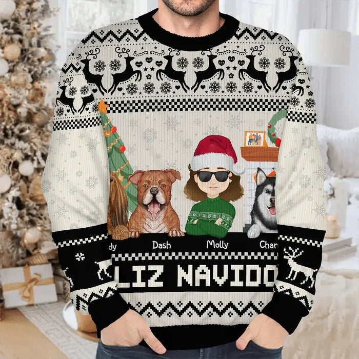 Pet Lovers, Cat Lovers, Dog Lovers - Happy Pawlidays Dog And Cat Lover Flat Art - Personalized Unisex Ugly Sweater