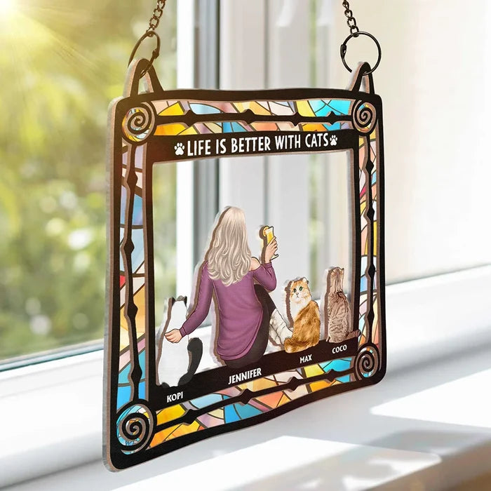Cat Lovers, Cat Mom, Pet Lovers, Cat Dad - All You Need Is Love And Cats - Personalized Window Hanging Suncatcher Ornament