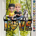 Gift For Couples,Gift For Husband,Gift For Wife,Gift For Boyfriend,Gift For Girlfriend,LGBT,Pet Lovers,Pet Couple,Dog Lovers,Dog Couple,Cat Lovers,Cat Couple,Love - Love Is A Four Legged Word With Dogs Cats - Personalized Window Hanging Suncatcher Ornament