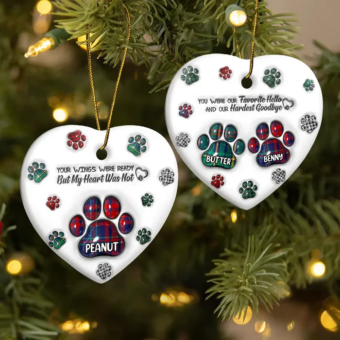 Memorial Pet You Left Paw Prints On My Heart - 3D Inflated Effect Printed Ornament, Personalized Heart Ceramic Ornament