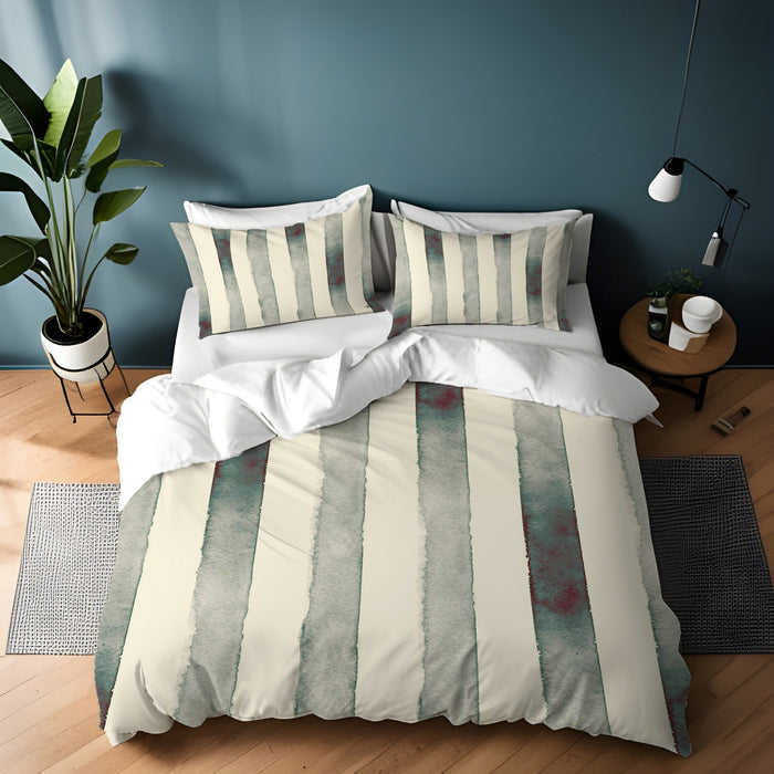 Neutral Vertical Stripe Stone Wash Duvet Cover