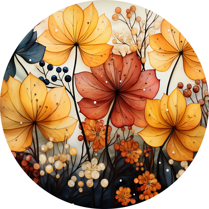 Orange and Yellow Leaves Sign, Metal Sign, Wreath Sign, Wreath Center, Wreath Attachment