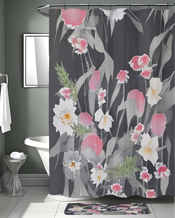 Pink Floral Botanical Pattern Shower Curtain