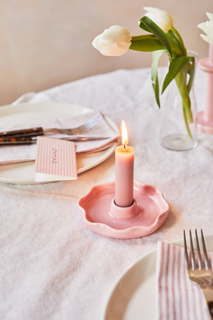 Pink Scallop Candle Holder - Pair