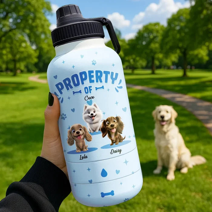 Dog Lovers,Dog Mom,Dog Dad - Property of Adorable Dogs - Personalized 30oz Pet Water Bottle With Bowl