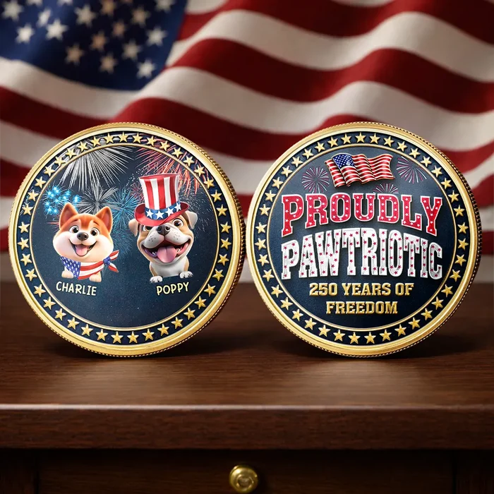 Independence Day,America 250th,Pet Lovers - Proudly Pawtriotic 250 Years Of Freedom Cat Dog - Personalized Commemorative Keepsake Coin