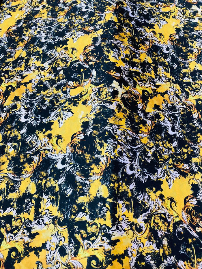 Rococo Black and Yellow Stretch Satin