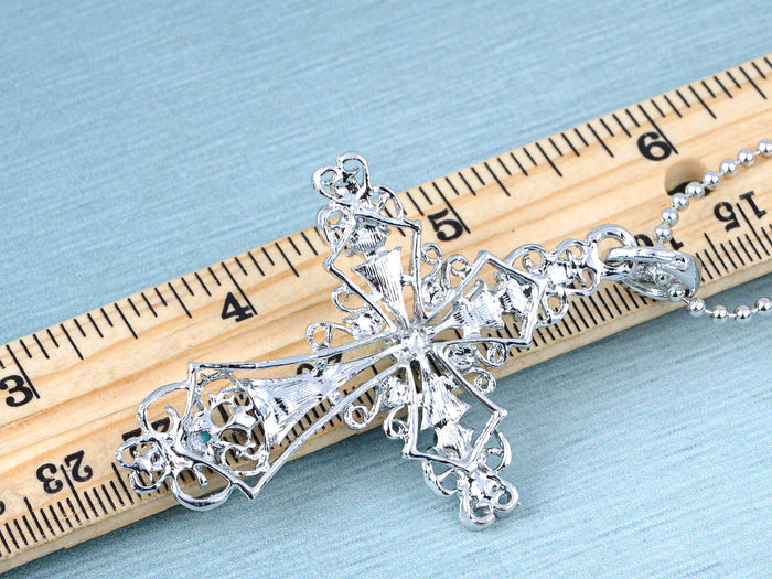 Silver Turquoise Blue Beaded Celtic Cross Pendant Necklace - ALILANG.COM