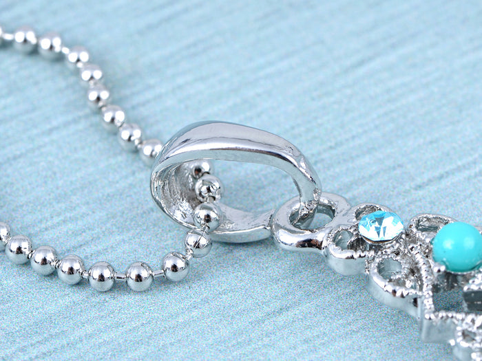 Silver Turquoise Blue Beaded Celtic Cross Pendant Necklace - ALILANG.COM