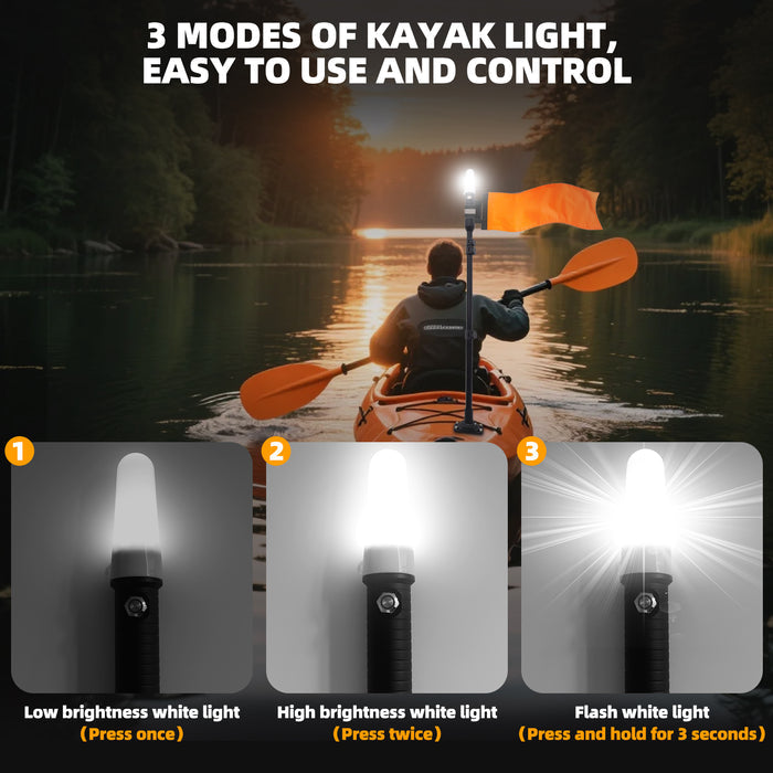 Tavaray Kayak Light with Orange Flag Pole Kit | 360° LED White Navigation Light