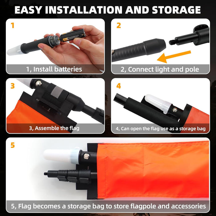 Tavaray Kayak Light with Orange Flag Pole Kit | 360° LED White Navigation Light