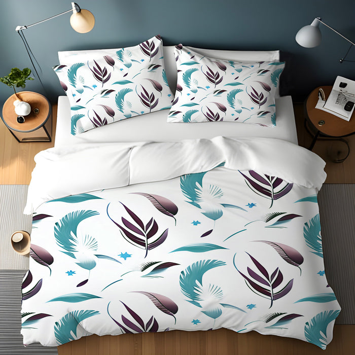 Teal Feather Botanical Pattern Duvet Cover