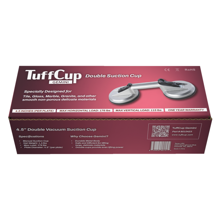 Tenax TuffCup Gemini 5" Double Manual Suction Cup — Heavy-Duty Glass, Tile & Stone Lifter