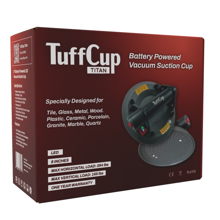 Tenax TuffCup Titan 8" LED Battery-Powered Vacuum Cup — Heavy-Duty Electric Suction Lifter