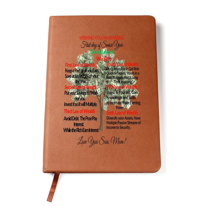 To My Dearest Son-First Day Senior Year-6 Law of Wealth Love Mom-Graphic Leather Journal💕
