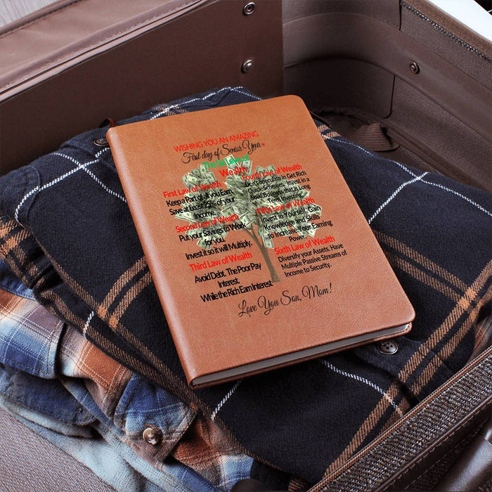 To My Dearest Son-First Day Senior Year-6 Law of Wealth Love Mom-Graphic Leather Journal💕