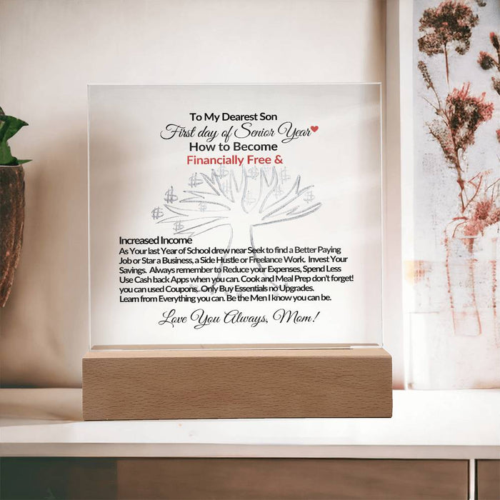 To My Dearest Son-How to Become Financially Free & Increased Income -Square Acrylic Plaque!