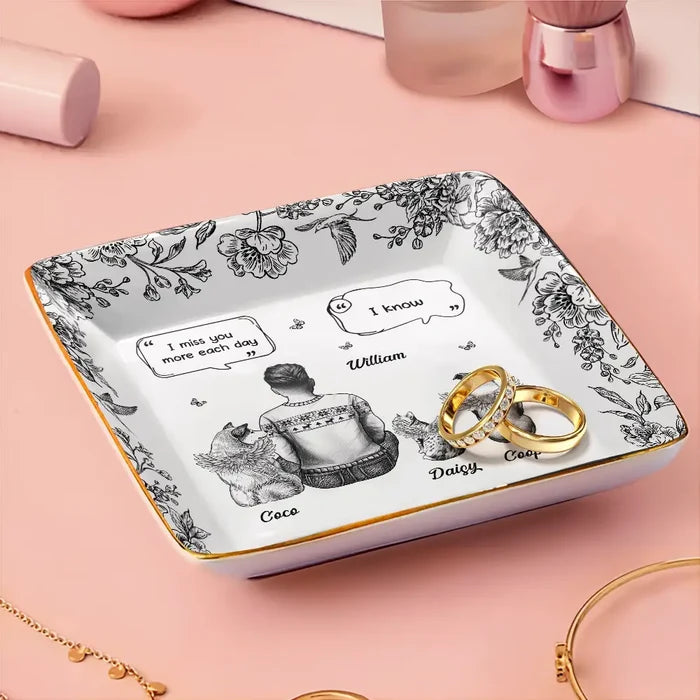 Sad,Memorial,Dog Lovers,Pet Lovers,Cat Lovers,Dog Mom - I Miss You Memorial Dog Cat Toile - Personalized Ring Dish