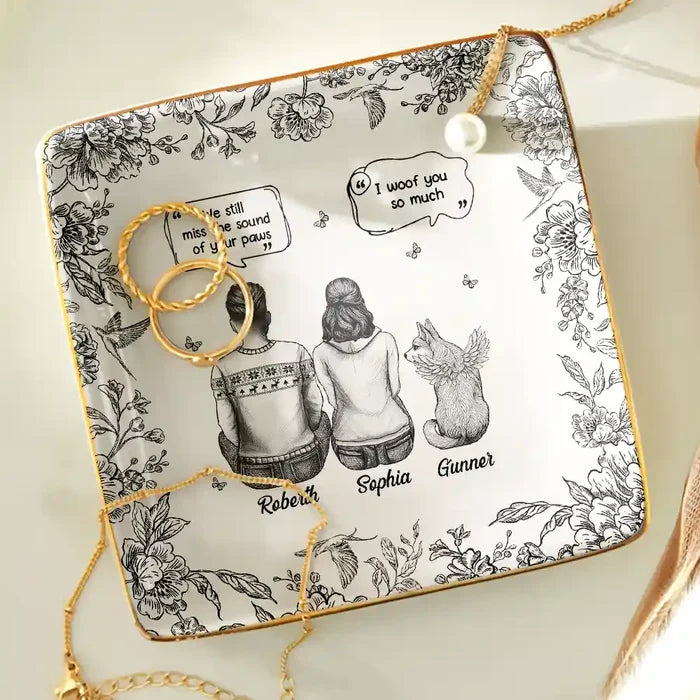 Sad,Memorial,Dog Lovers,Pet Lovers,Cat Lovers,Dog Mom - I Miss You Memorial Dog Cat Toile - Personalized Ring Dish