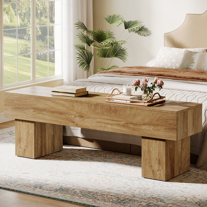 Tribesigns 62.99-Inch End of Bed Bench, Extra Long Farmhouse Wooden Bench with Shoe Storage for Bedroom