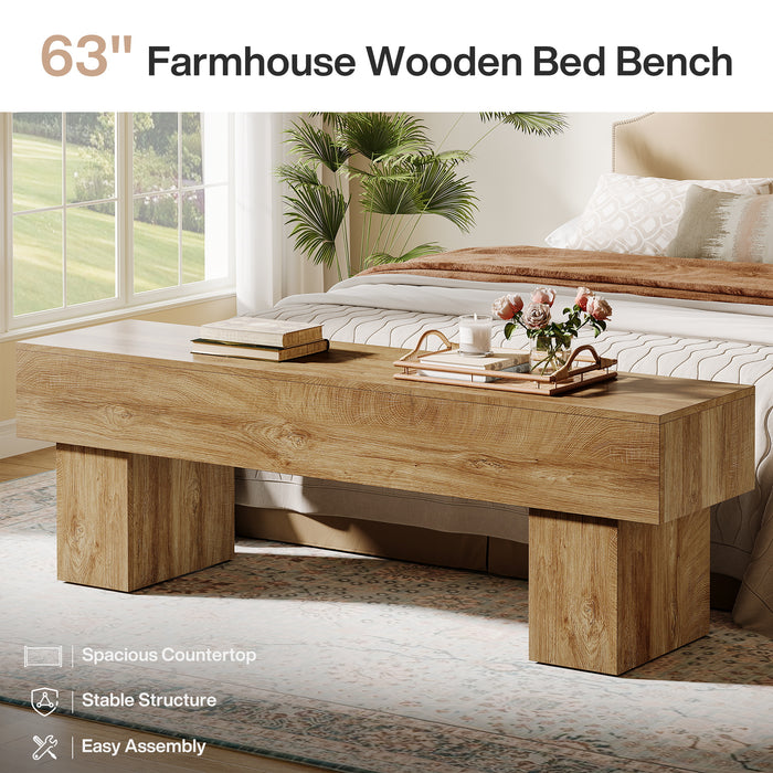 Tribesigns 62.99-Inch End of Bed Bench, Extra Long Farmhouse Wooden Bench with Shoe Storage for Bedroom