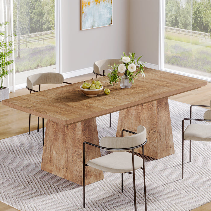 Tribesigns 63 Inch Dining Table for 6, Farmhouse Rectangular Kitchen Table with Double Pedestal for Dining Room