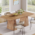 Tribesigns 63 Inch Dining Table for 6, Farmhouse Rectangular Kitchen Table with Double Pedestal for Dining Room