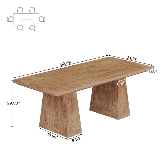 Tribesigns 63 Inch Dining Table for 6, Farmhouse Rectangular Kitchen Table with Double Pedestal for Dining Room