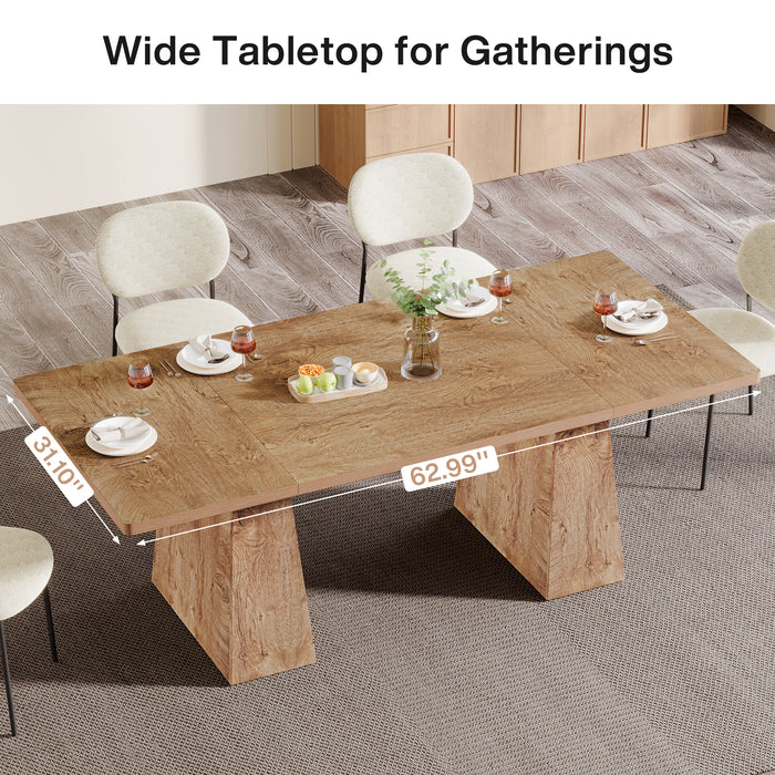 Tribesigns 63 Inch Dining Table for 6, Farmhouse Rectangular Kitchen Table with Double Pedestal for Dining Room