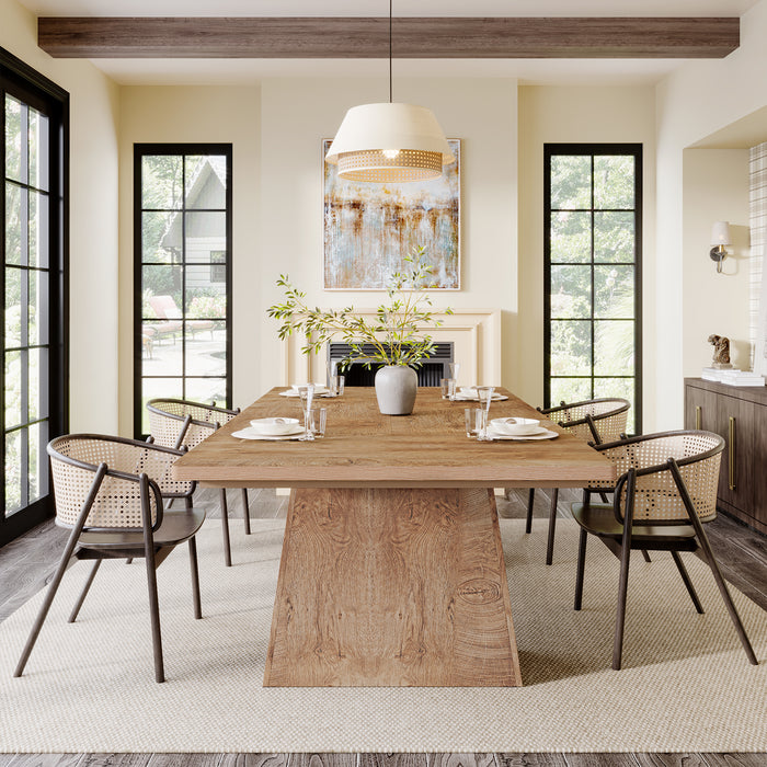 Tribesigns 63 Inch Dining Table for 6, Farmhouse Rectangular Kitchen Table with Double Pedestal for Dining Room