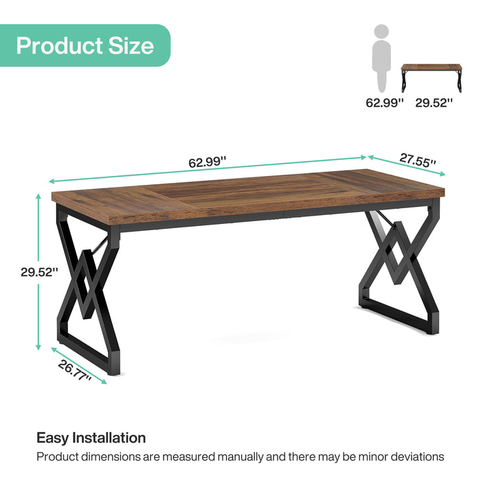 Tribesigns 63-Inch Large Office Desk, Industrial Computer Executive Desk with Extra Thick Wood-Look Top and Metal Frame for Home Office