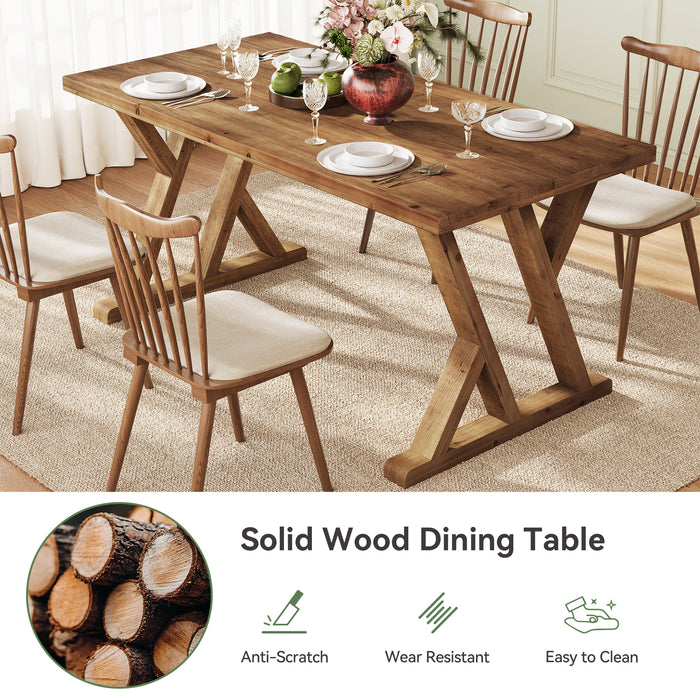 Tribesigns 63-Inch Solid Wood Dining Table with X-Shaped Legs, Rectangular Farmhouse Kitchen Table for 4-6 People Dining Room Rustic Brown