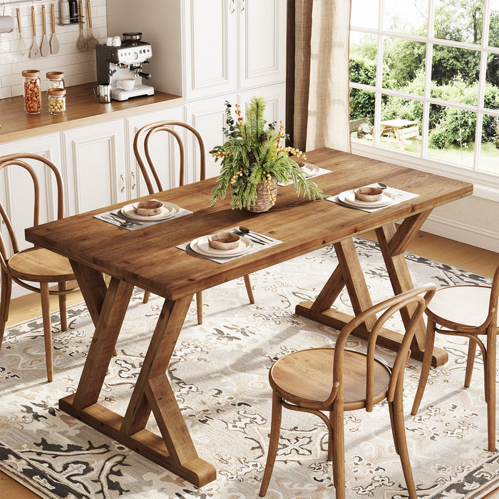 Tribesigns 63-Inch Solid Wood Dining Table with X-Shaped Legs, Rectangular Farmhouse Kitchen Table for 4-6 People Dining Room Rustic Brown