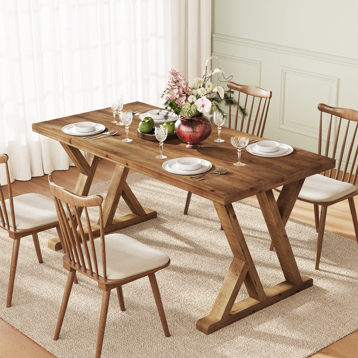 Tribesigns 63-Inch Solid Wood Dining Table with X-Shaped Legs, Rectangular Farmhouse Kitchen Table for 4-6 People Dining Room Rustic Brown