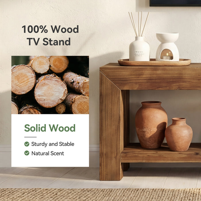 Tribesigns 63-Inch Solid Wood TV Stand for TVs up to 75 Inches with 2-Tier Open Storage Shelves