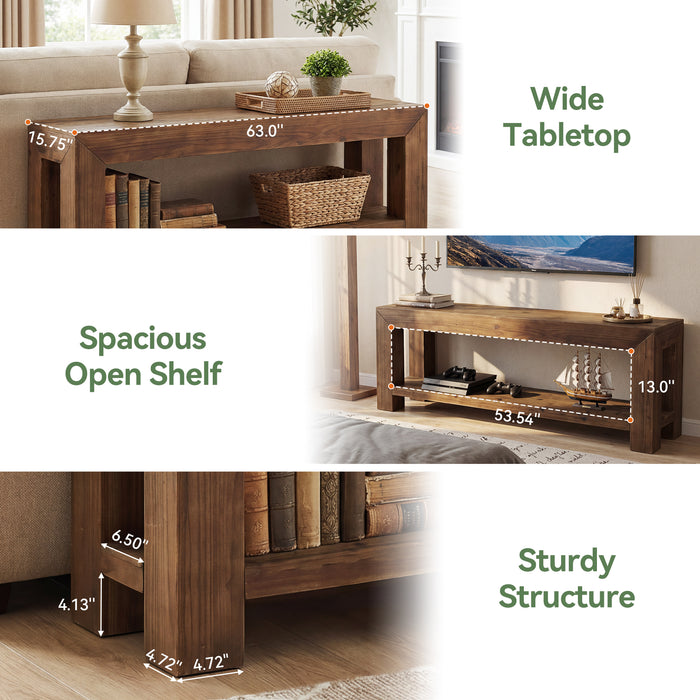 Tribesigns 63-Inch Solid Wood TV Stand for TVs up to 75 Inches with 2-Tier Open Storage Shelves
