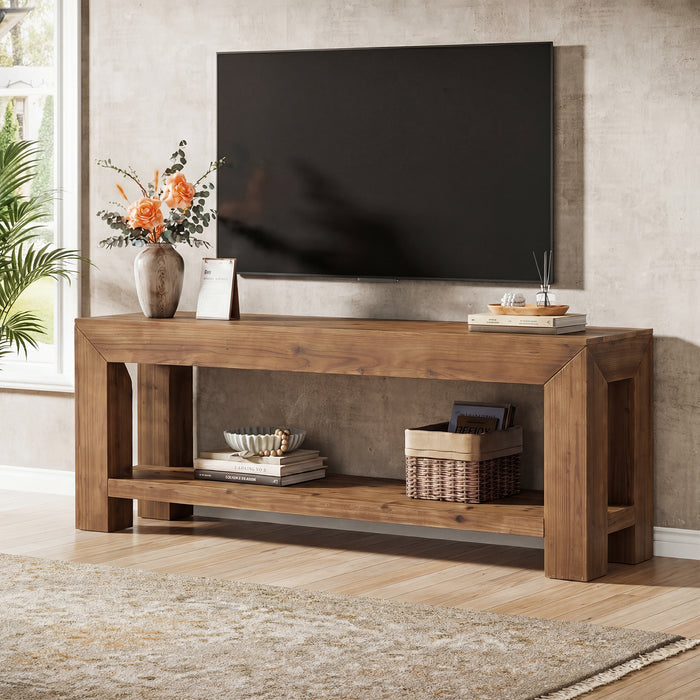 Tribesigns 63-Inch Solid Wood TV Stand for TVs up to 75 Inches with 2-Tier Open Storage Shelves