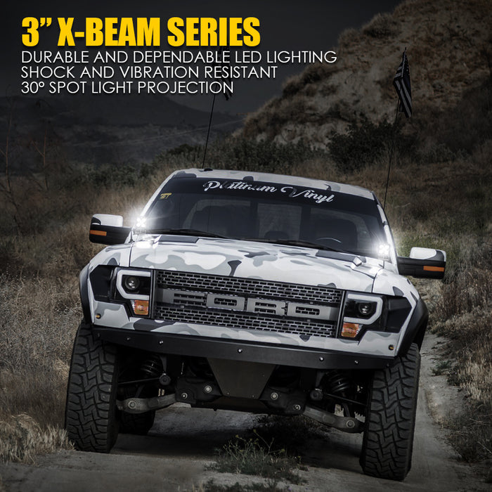 Xprite 3"  LED Light Pods – 25W CREE LED Spot Beam Off Road Lights with Mounting Brackets | X-Beam Series